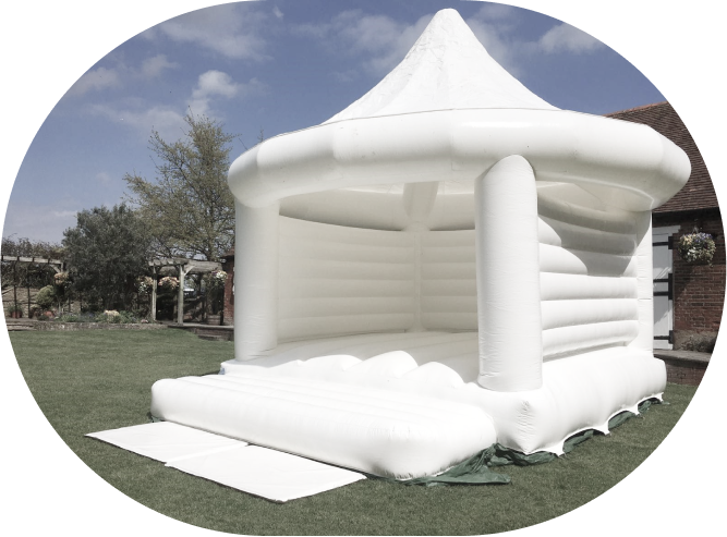 Drive By My Party beautiful white party rentals in Chicago white pointed bounce house rental